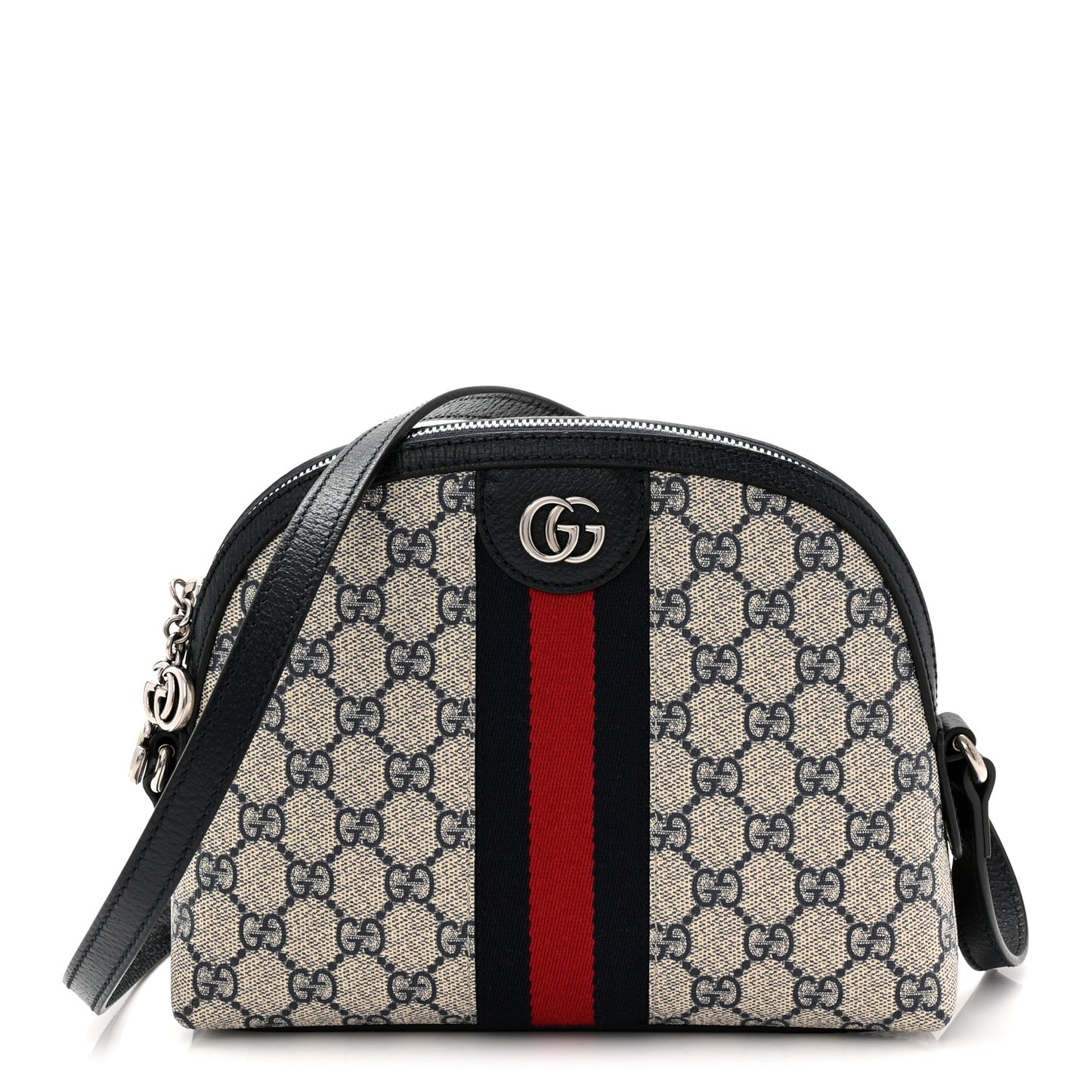 GG Supreme Monogram Textured Dollar Calfskin Web Small Ophidia Dome Shoulder Bag Beige Blue