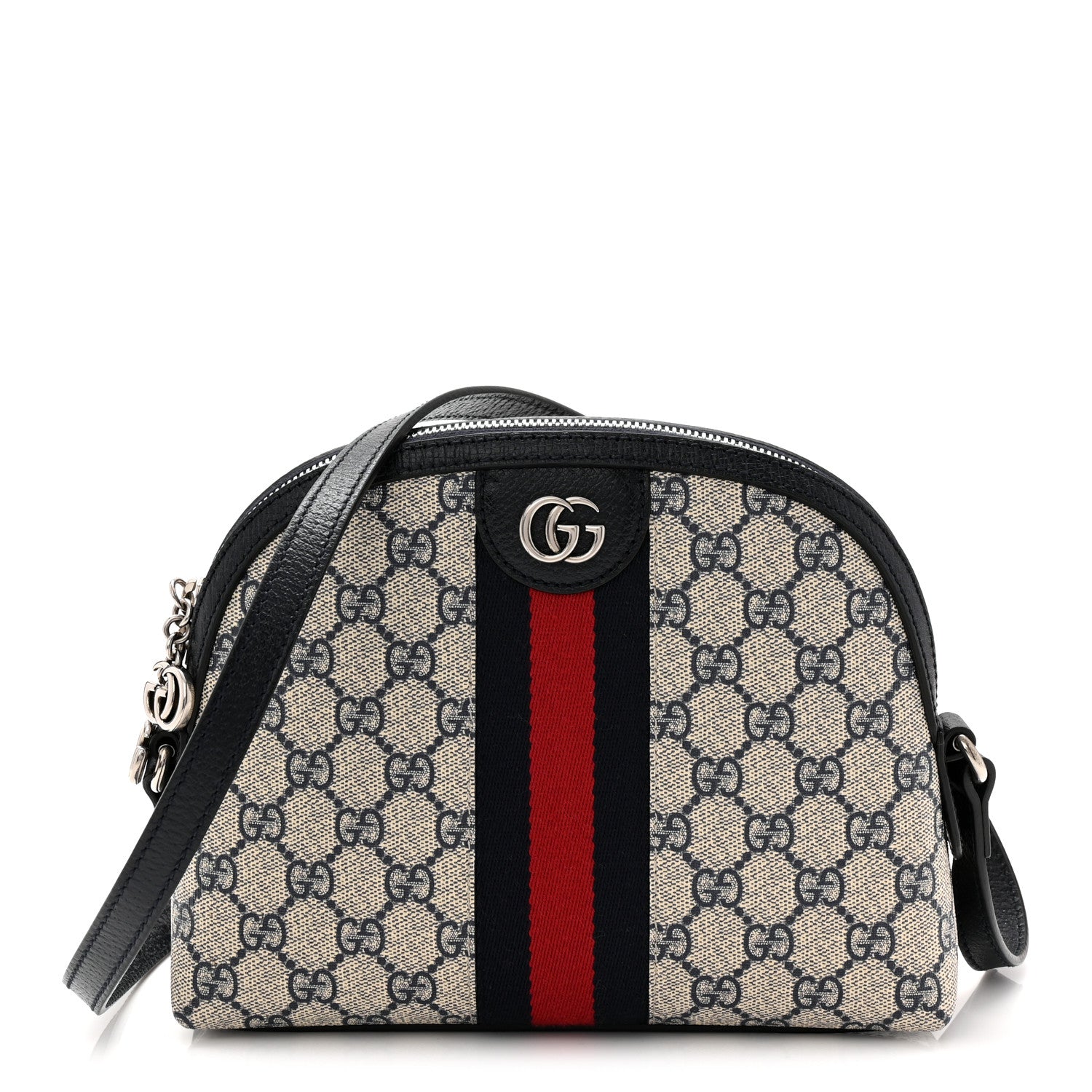 Gucci GG Supreme Monogram Textured Dollar Calfskin Web Small Ophidia Dome Shoulder Bag Beige Blue 1 of 11