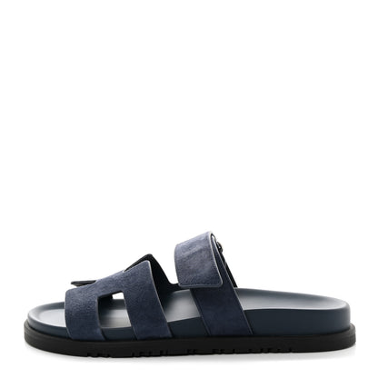 Hermes Suede Goatskin Womens Chypre Sandals 38.5 Bleu Celeste 1 of 10