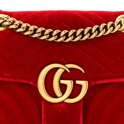 Gucci Velvet Matelasse Mini GG Marmont Shoulder Bag Hibiscus Red 8 of 12