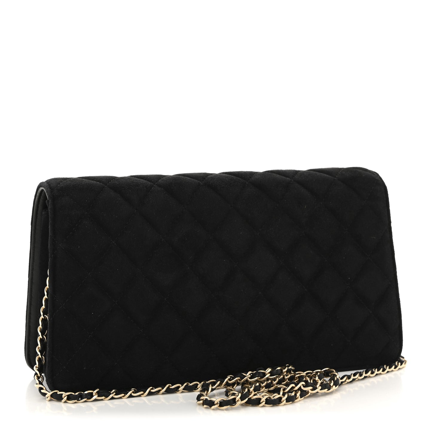 Suede Quilted Crystal Pearl CC Flap Black