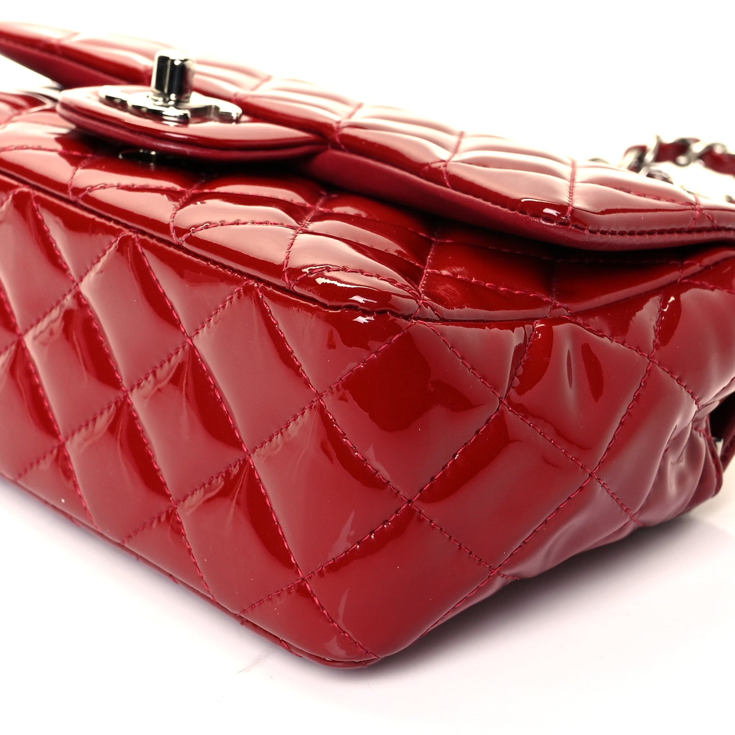 Patent Calfskin Quilted Mini Rectangular Flap Red