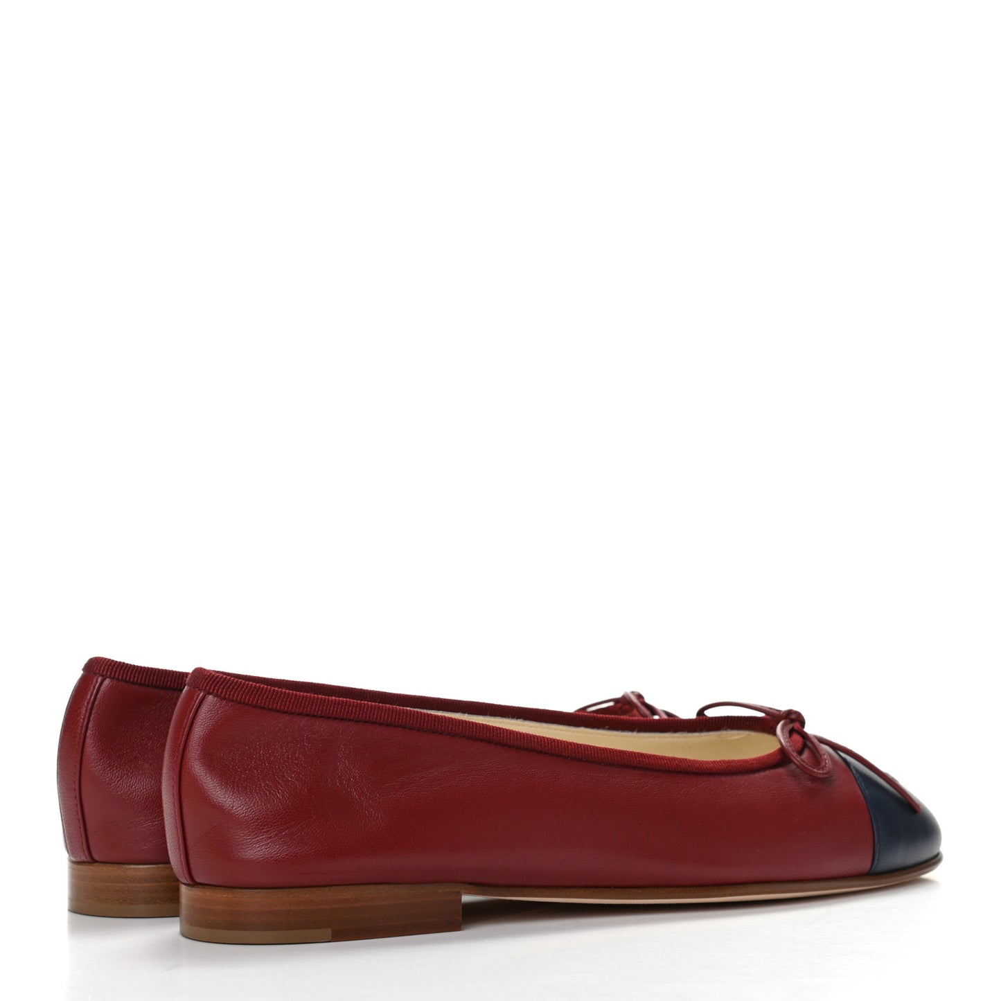 Lambskin CC Cap Toe Ballerina Flats 37 Red Navy