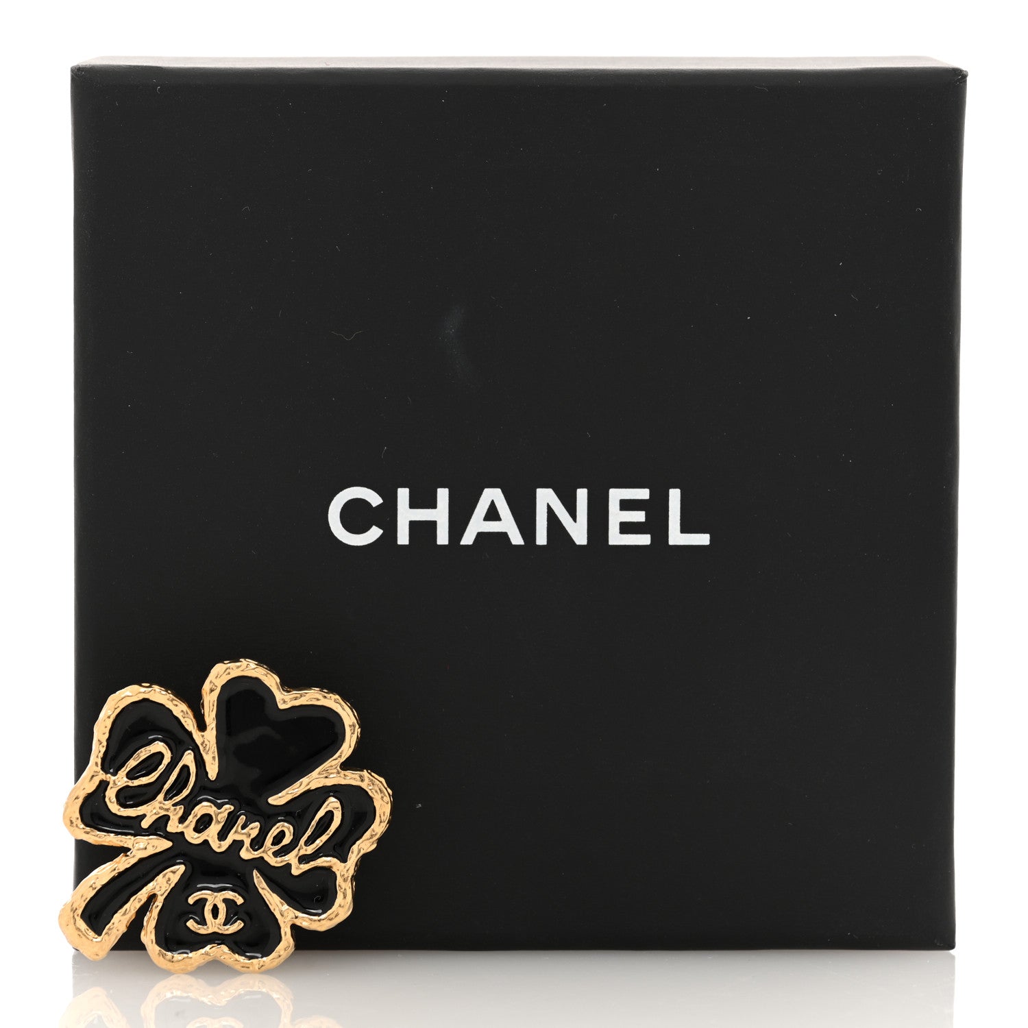 Chanel Resin Metal CC Clover Brooch Gold Black 4 of 4