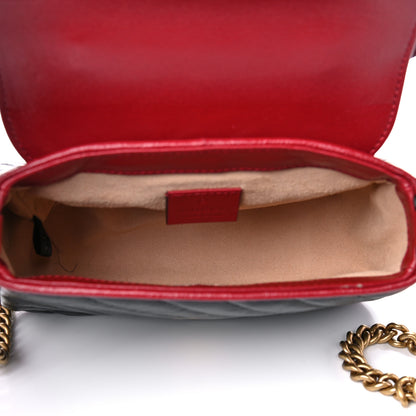 Gucci Vintage Effect Calfskin Matelasse Diagonal Mini Torchon GG Marmont Top Handle Shoulder Bag Black Romantic Cherry 5 of 12
