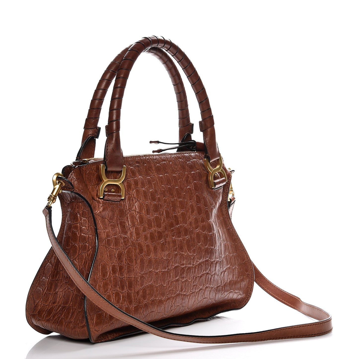 Calfskin Crocodile Embossed Medium Marcie Satchel Mahogany
