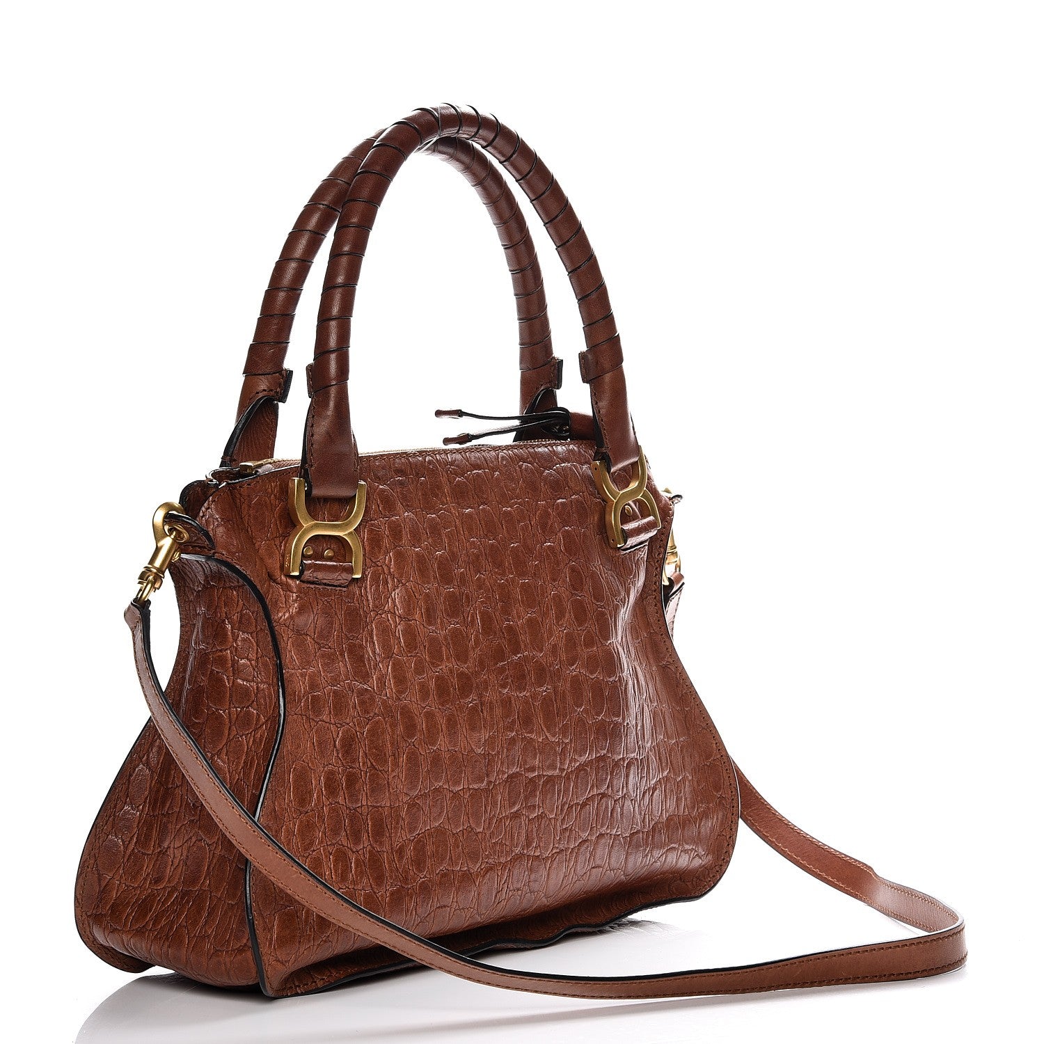 Chloe Calfskin Crocodile Embossed Medium Marcie Satchel Mahogany 4 of 13