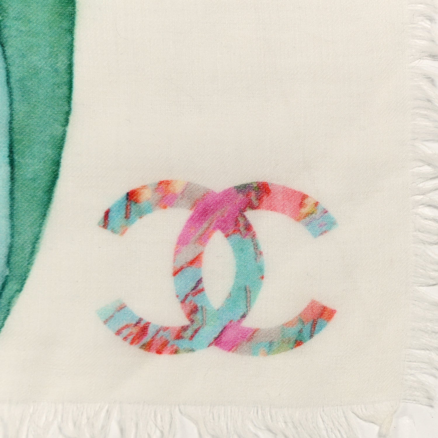 Chanel Cashmere Silk Floral Print CC Fringe Scarf Multicolor 2 of 4