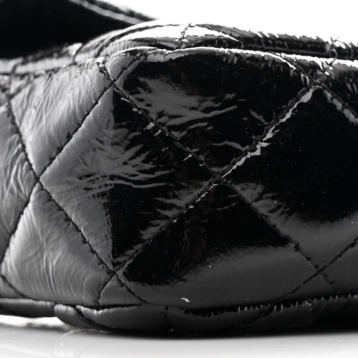 Crinkled Patent Quilted East West Flap Black