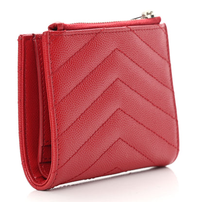 Saint Laurent Grain De Poudre Matelasse Chevron Monogram Zipped Card Case Bandana Red 3 of 8