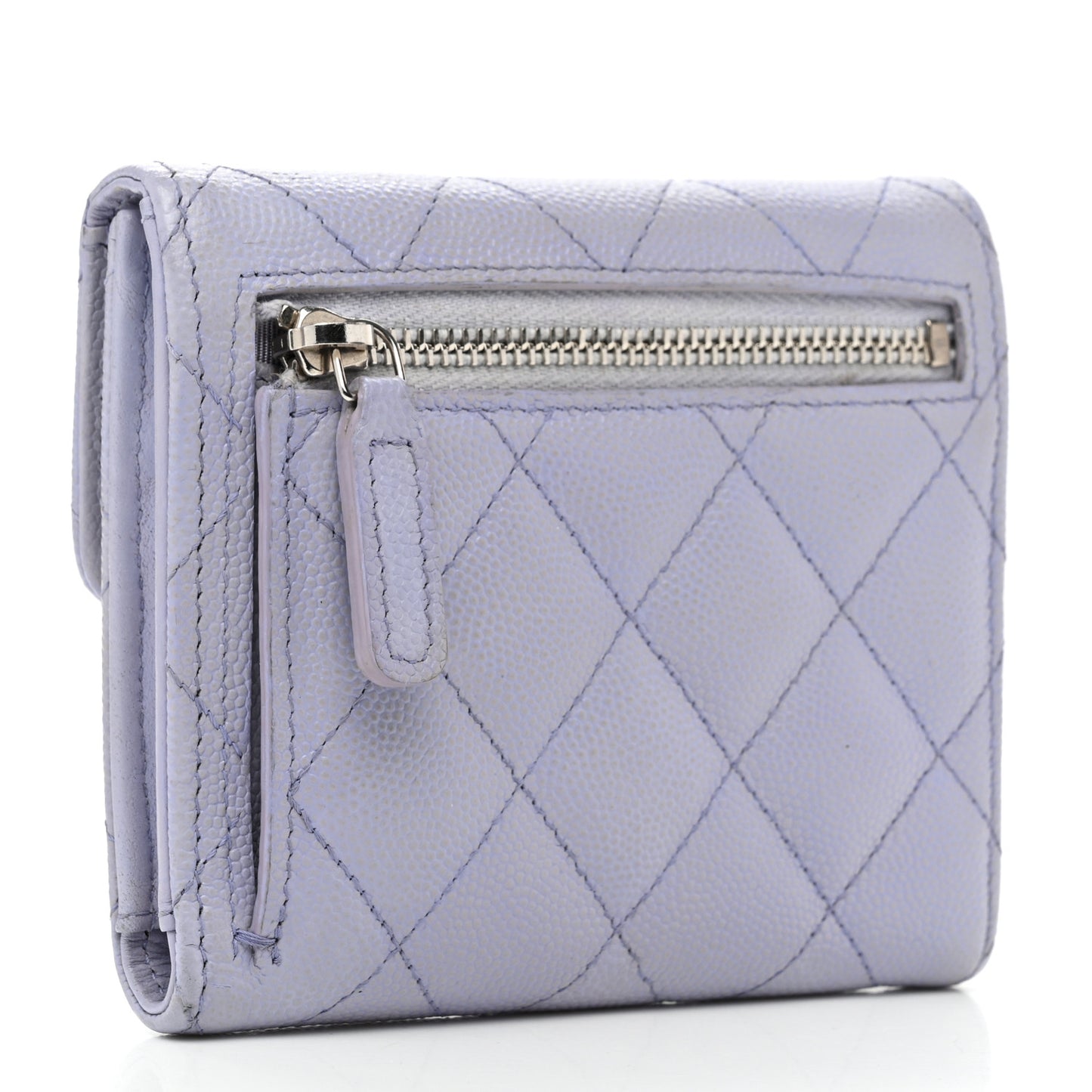 Caviar Quilted Compact Flap Wallet Light Purple