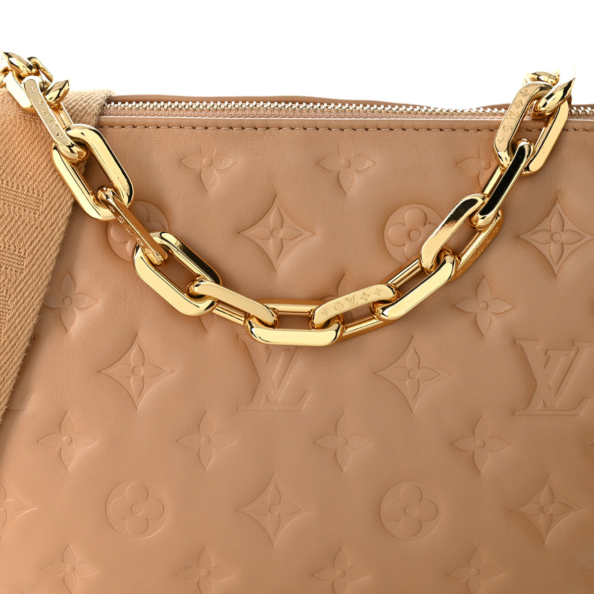 Lambskin Embossed Monogram Coussin MM Taupe