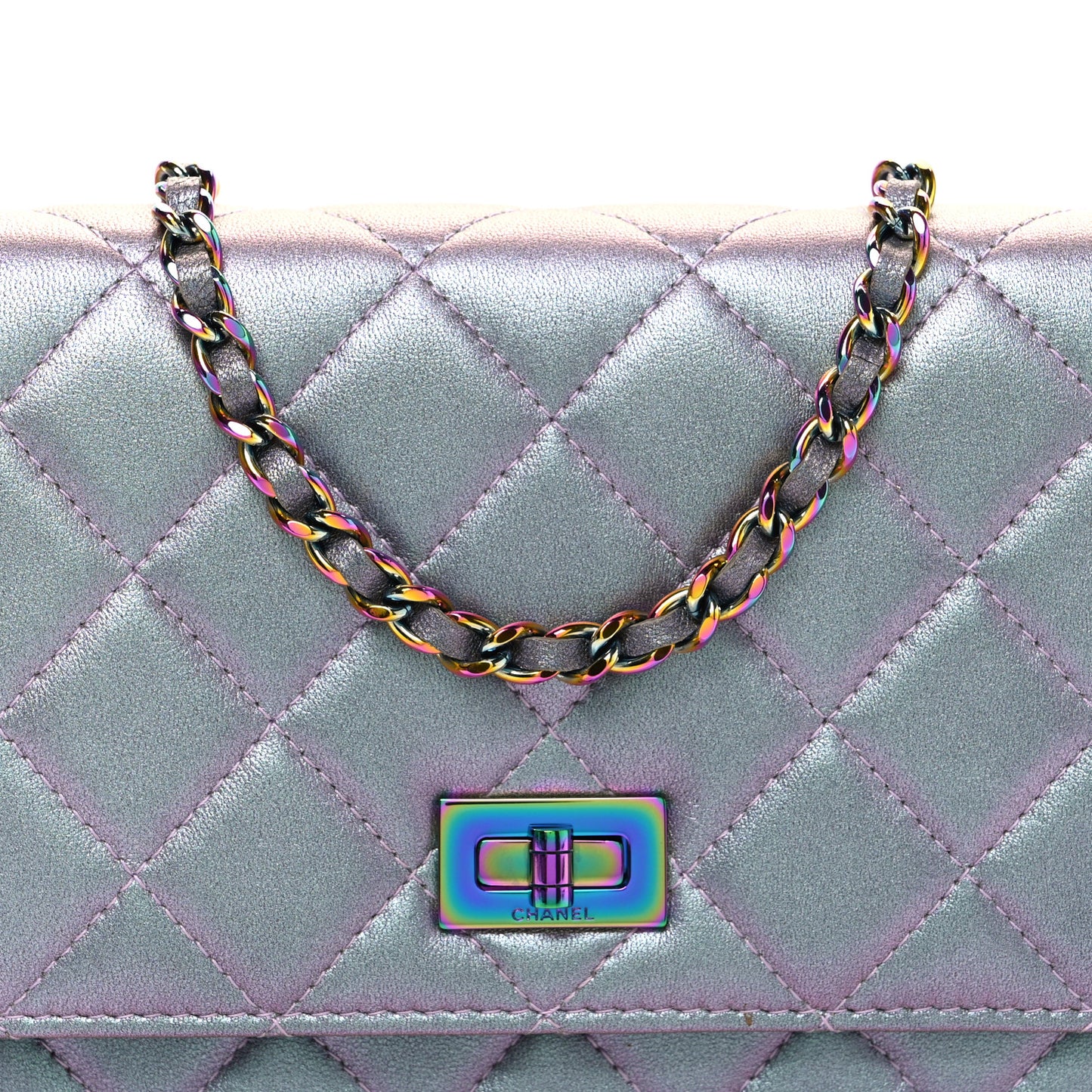 Iridescent Lambskin Quilted Reissue Wallet On Chain WOC Light Purple