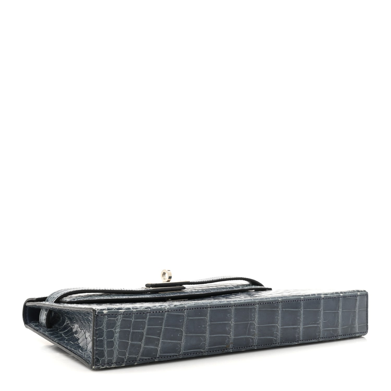 Hermes Shiny Niloticus Crocodile Kelly Elan Pochette Bleu Tempete 3 of 14