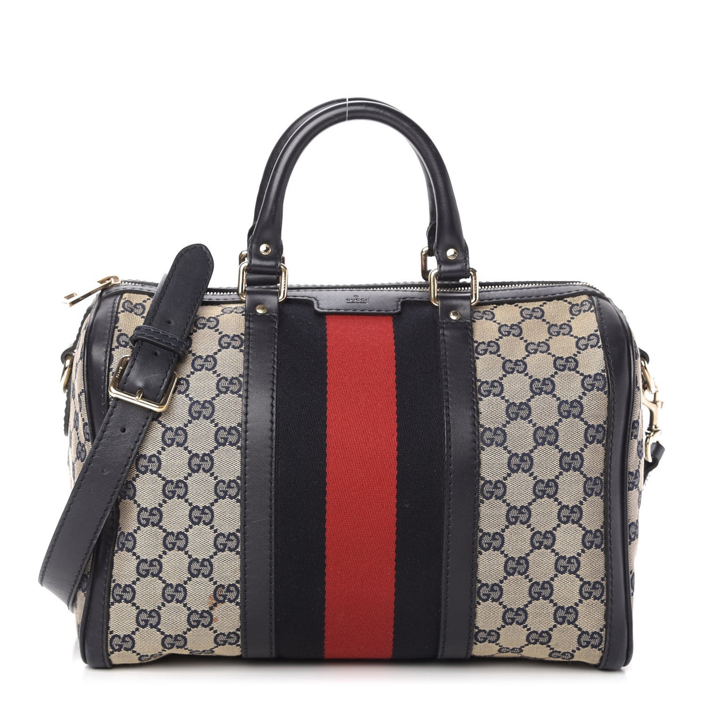 Monogram Selleria Calfskin Vintage Web Medium Boston Beige Blue