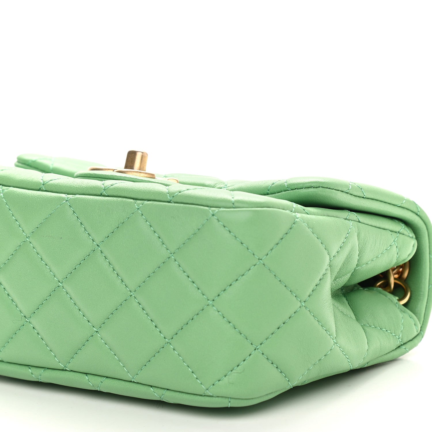 Chanel Lambskin Resin Quilted Mini Pearl Samba Square Flap Green 9 of 9