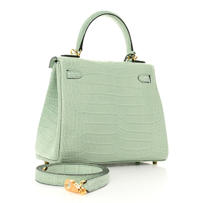 Hermes Matte Alligator Kelly Retourne 25 Vert D'eau 3 of 11