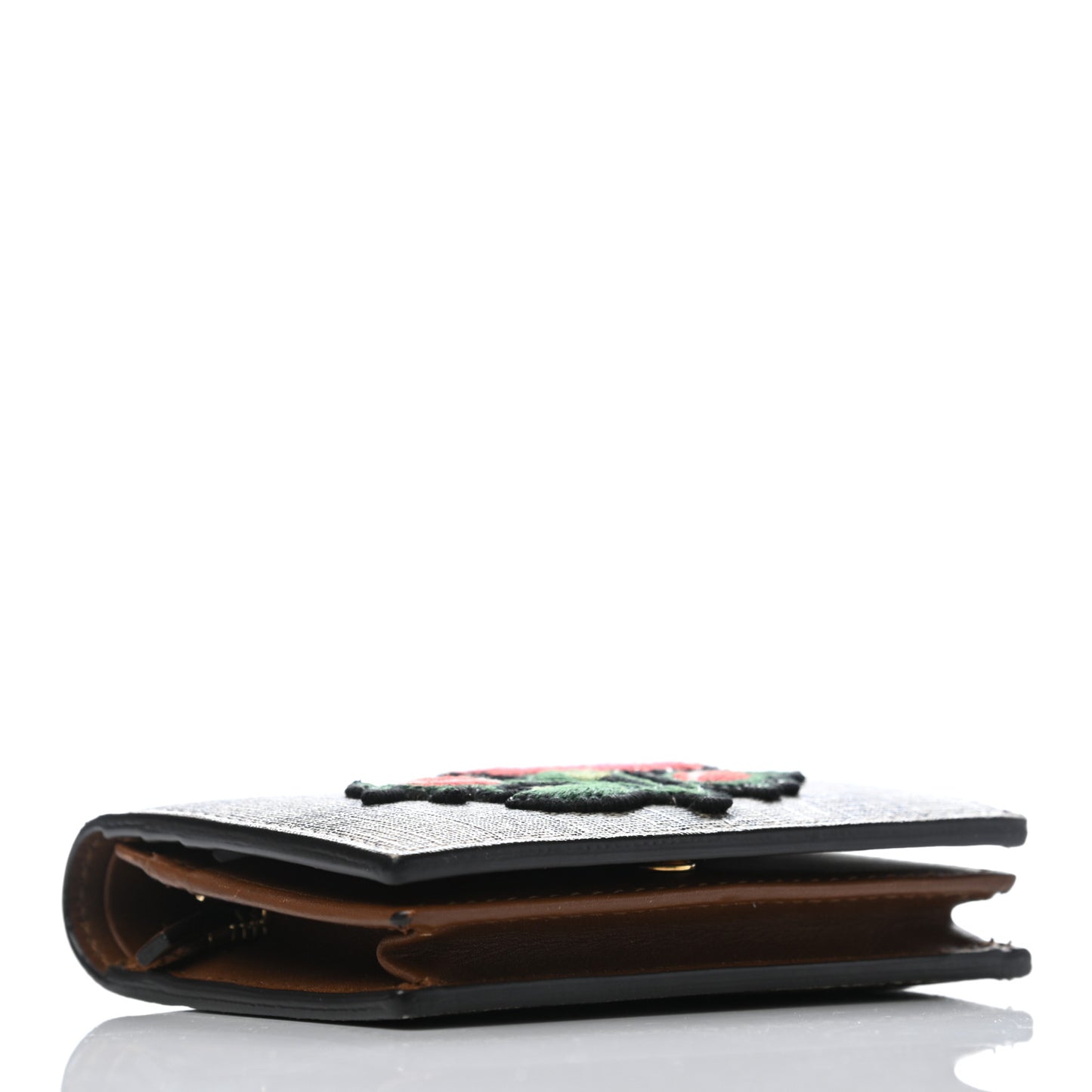 GG Supreme Monogram Rose Embroidered Print Card Case