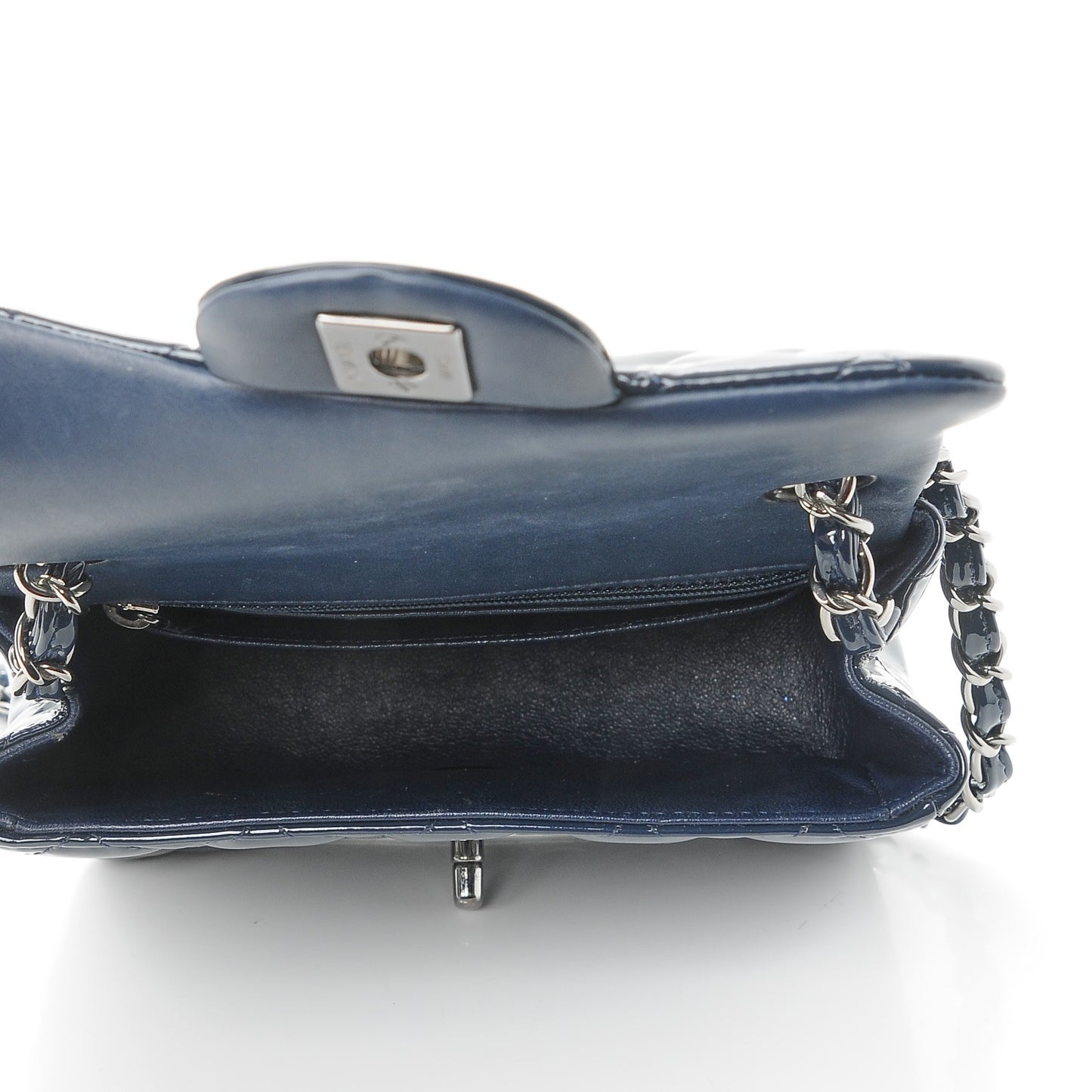 Patent Quilted Mini Square Flap Navy Blue