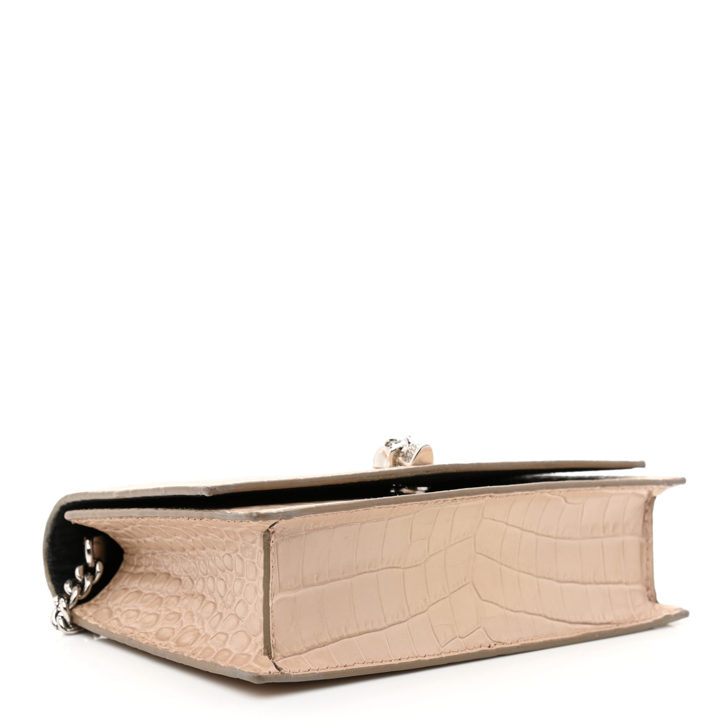 Calfskin Crocodile Embossed Skull Mini Crossbody Bag Beige