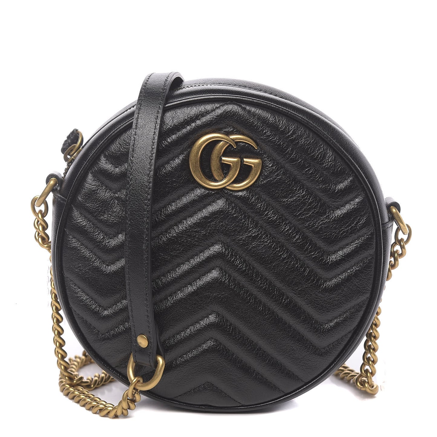 Azalea Calfskin Matelasse Heart Mini GG Marmont Round Shoulder Bag Black