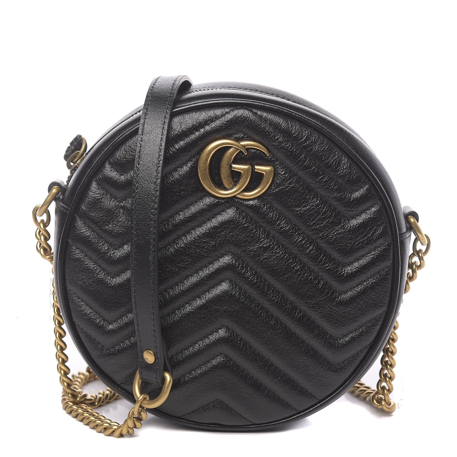 Gucci Azalea Calfskin Matelasse Heart Mini GG Marmont Round Shoulder Bag Black 1 of 10
