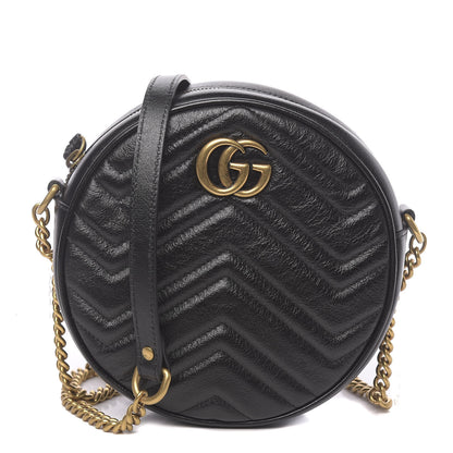 Gucci Azalea Calfskin Matelasse Heart Mini GG Marmont Round Shoulder Bag Black 1 of 10