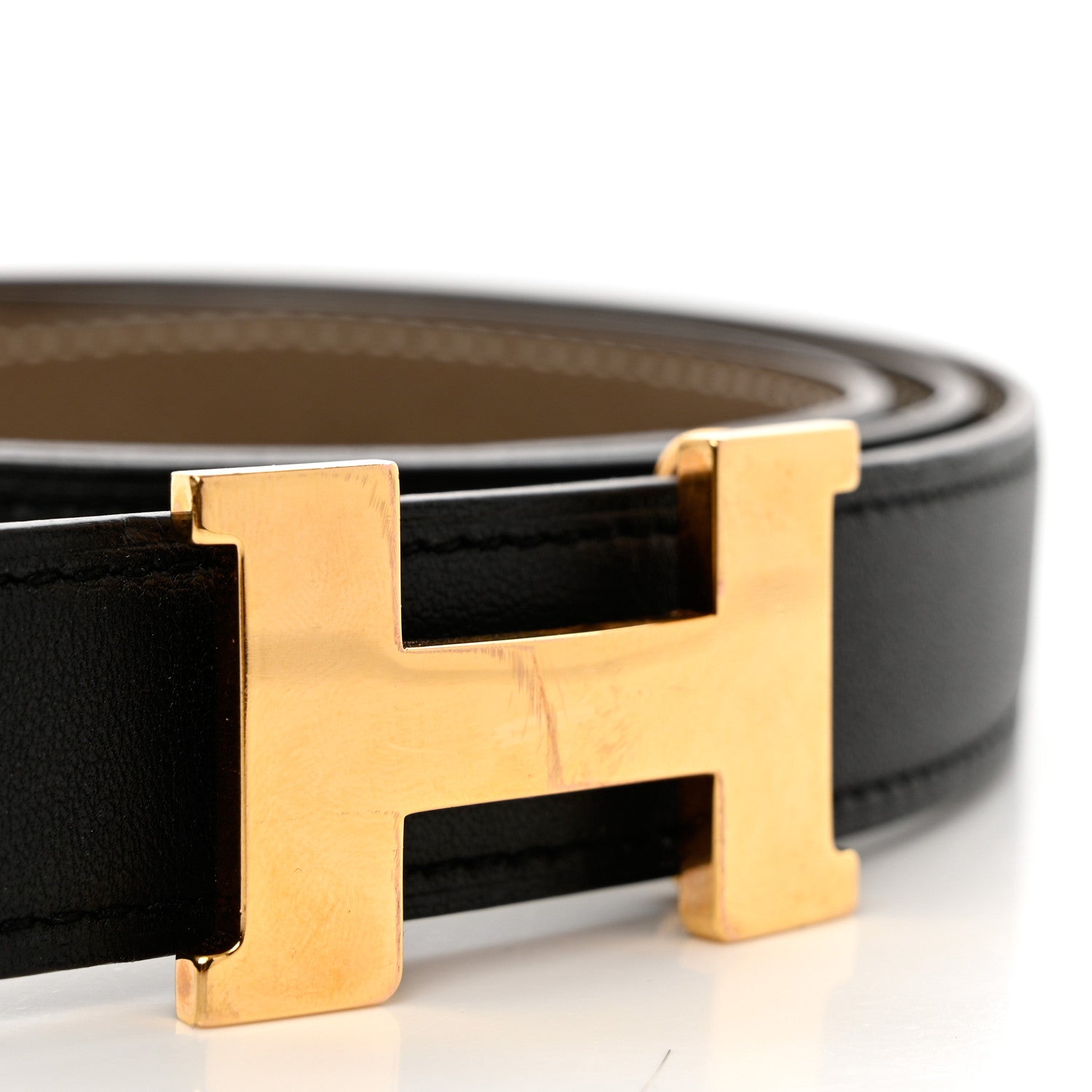 Hermes Swift Epsom 24mm Mini Constance H Belt 85/34 Black Etoupe 9 of 9
