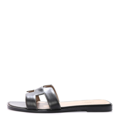 Hermes Box Calfskin Oran Sandals 40 Black 1 of 6