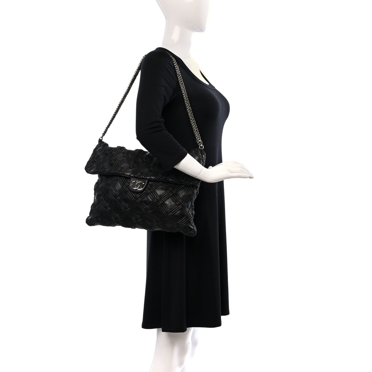 Lambskin Stitched Large Walk Of Fame Flap Black