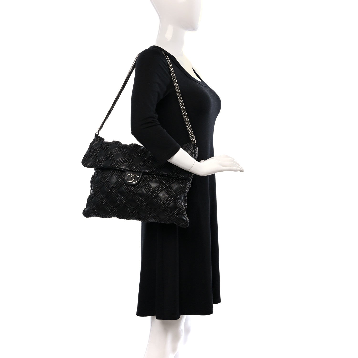 Chanel Lambskin Stitched Large Walk Of Fame Flap Black 2 of 9