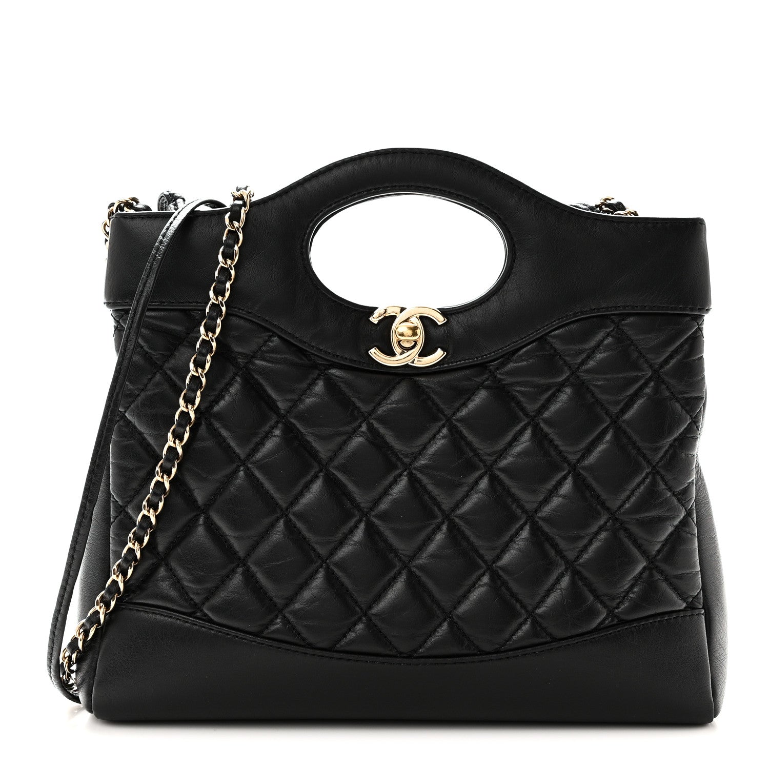 Chanel Shiny Crumpled Calfskin Quilted Mini 31 Shopping Bag Black 1 of 10