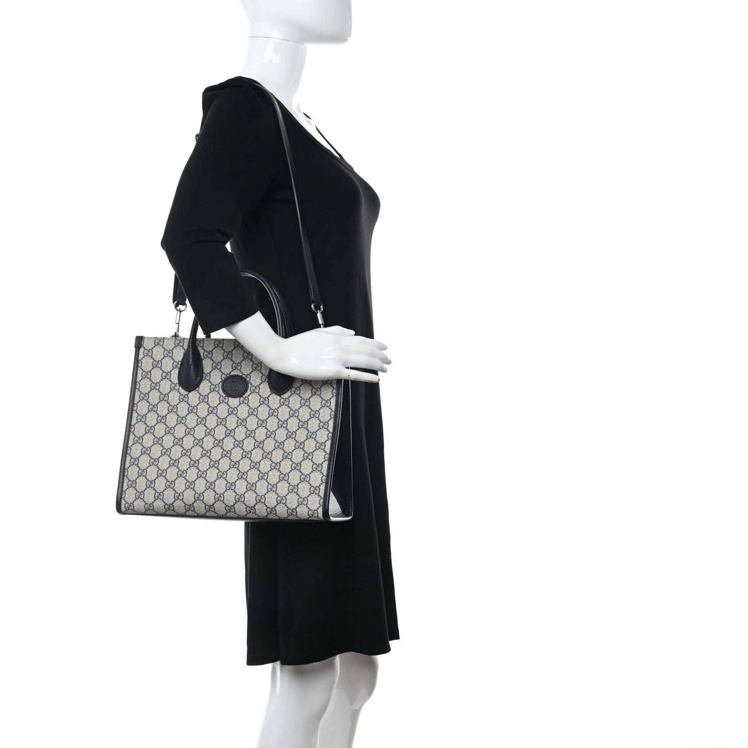 Gucci GG Supreme Monogram Textured Dollar Calfskin Small Retro Interlocking G Tote Bag Beige Blue 2 of 8