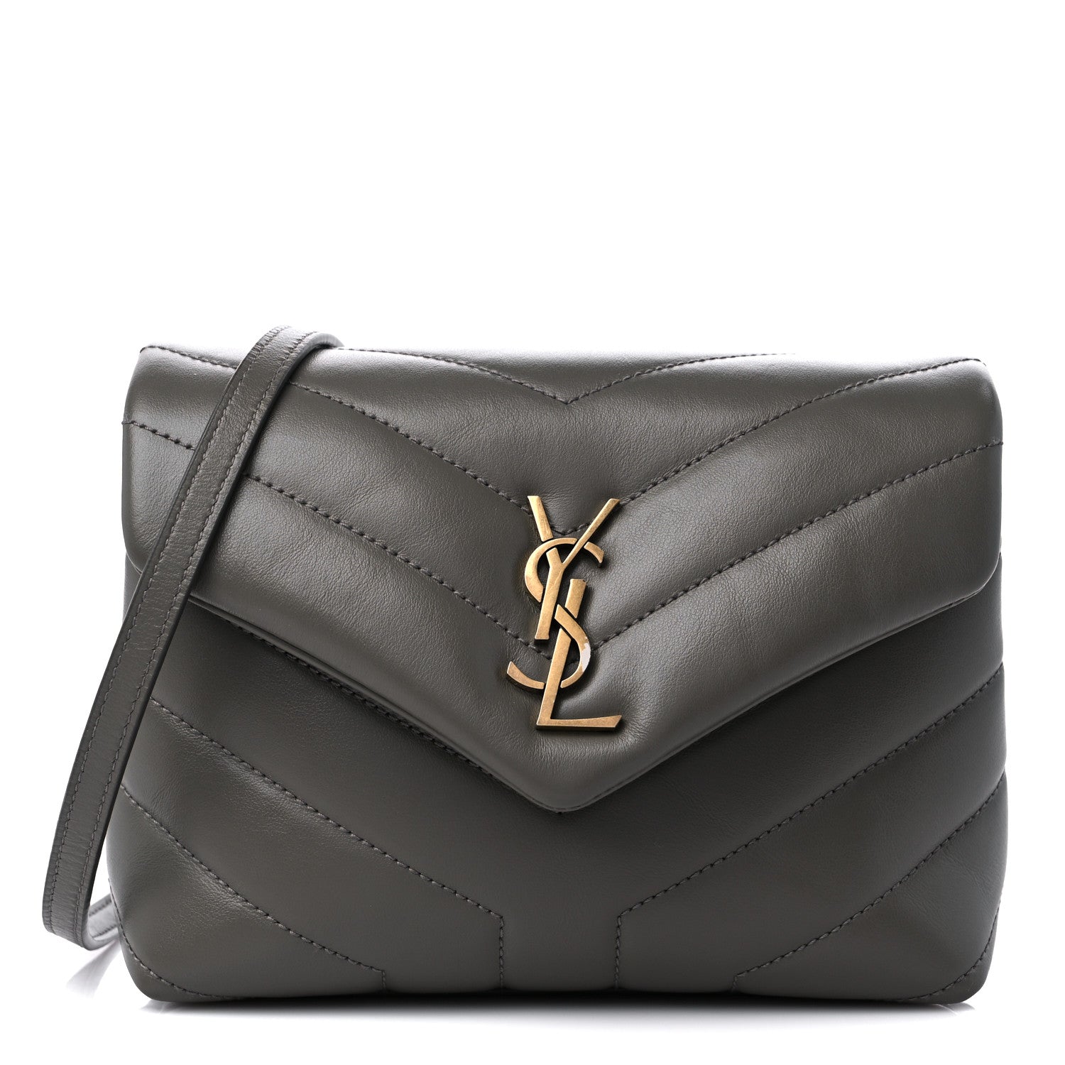 Saint Laurent Calfskin Y Quilted Monogram Toy Loulou Crossbody Bag Grey Kaki 1 of 9