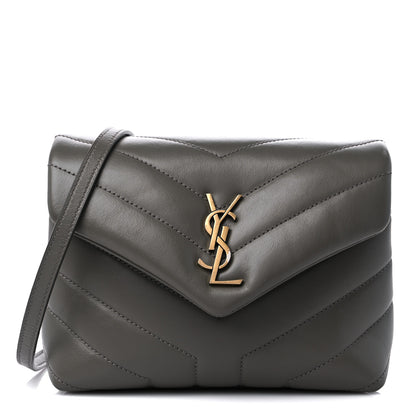 Saint Laurent Calfskin Y Quilted Monogram Toy Loulou Crossbody Bag Grey Kaki 1 of 9