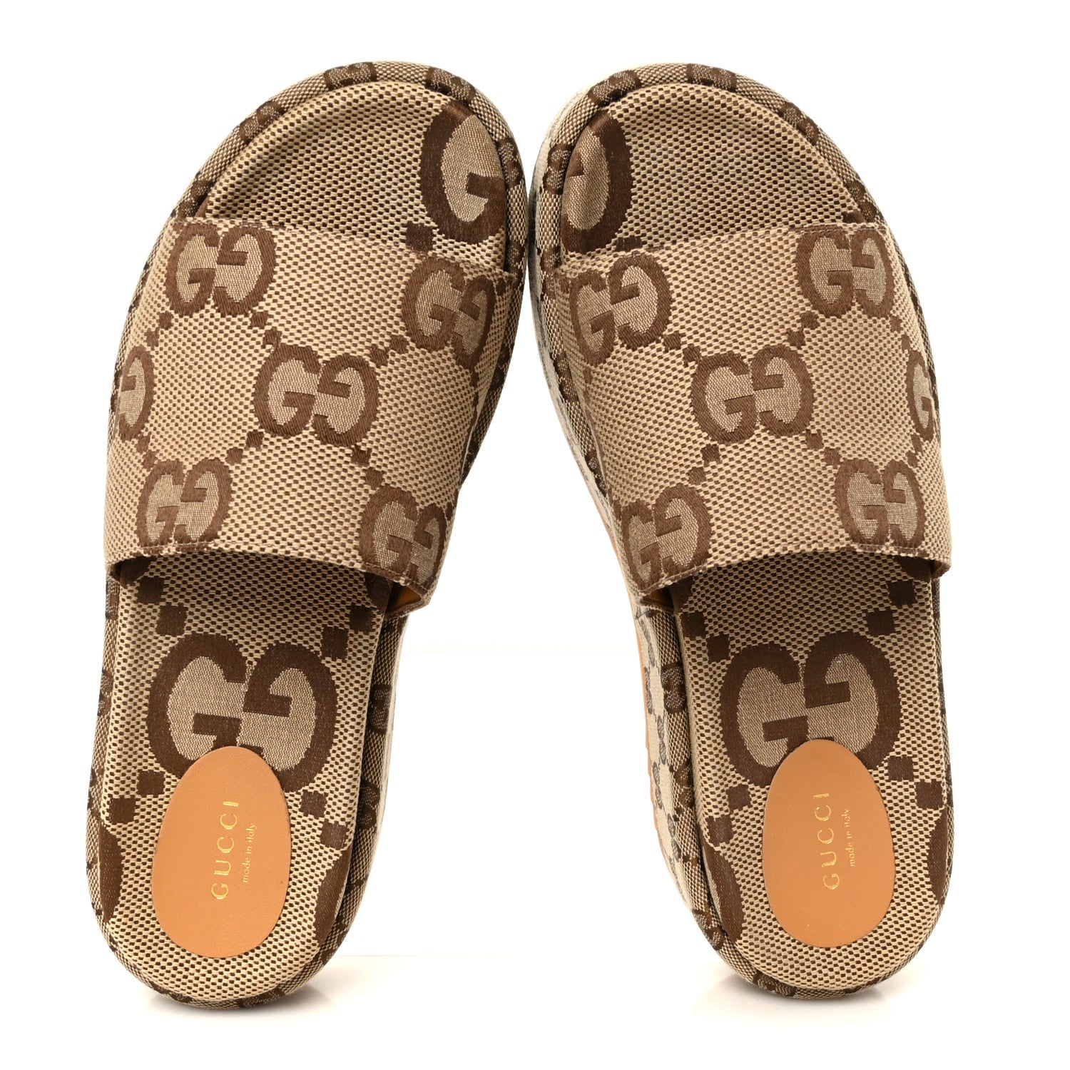 Gucci Monogram Maxi GG Angelina Platform 55mm Slide Sandals 41.5 Camel Ebony 2 of 10