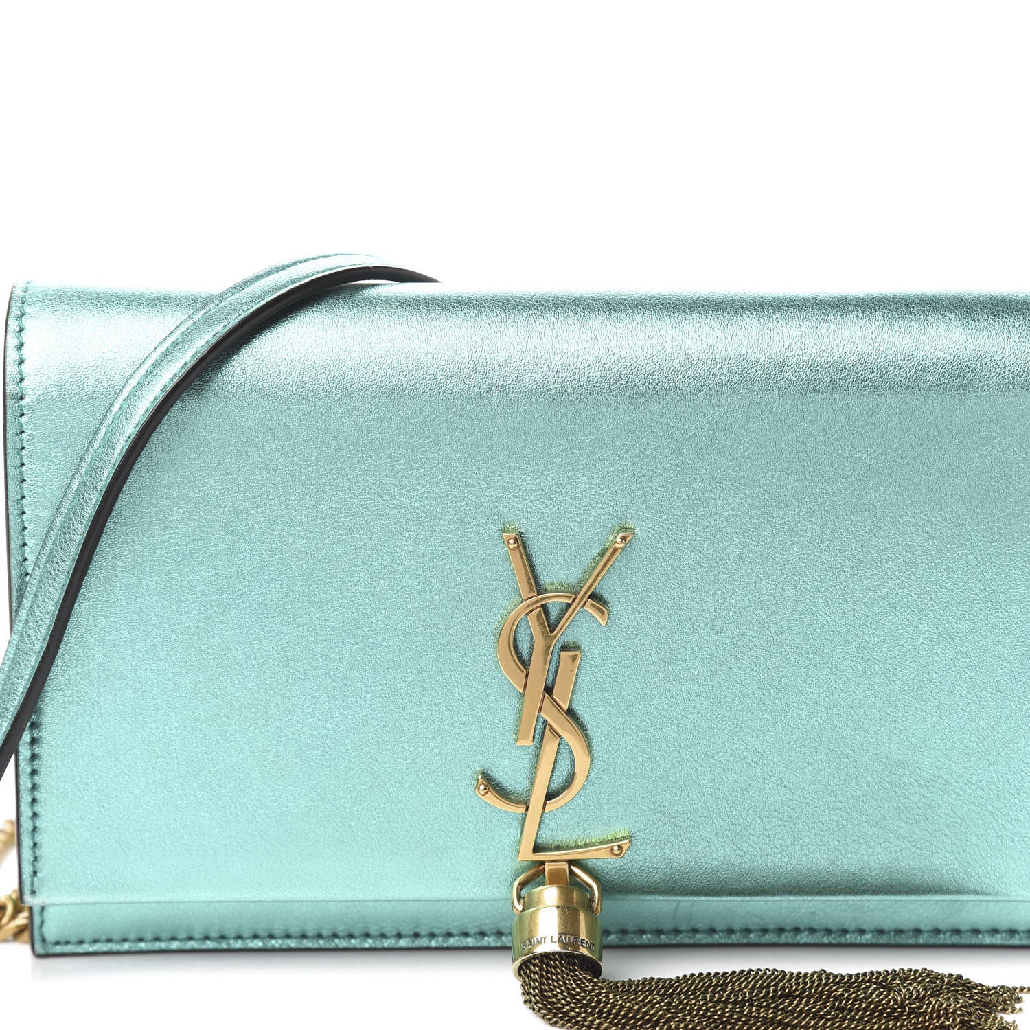 Saint Laurent Laminated Calfskin Classic Monogram Kate Tassel Chain Wallet Green 15 of 15