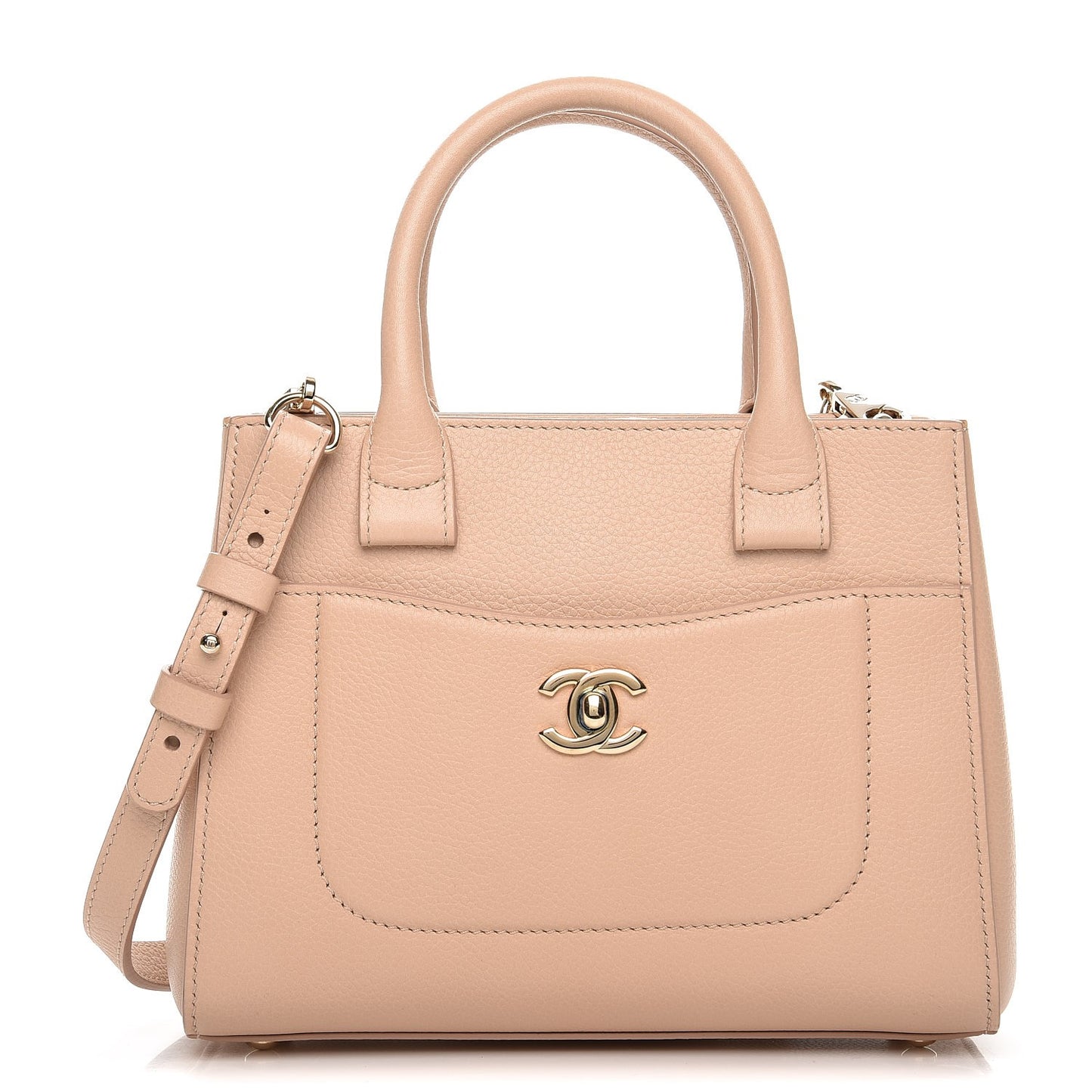 Grained Calfskin Mini Neo Executive Shopper Tote Light Beige