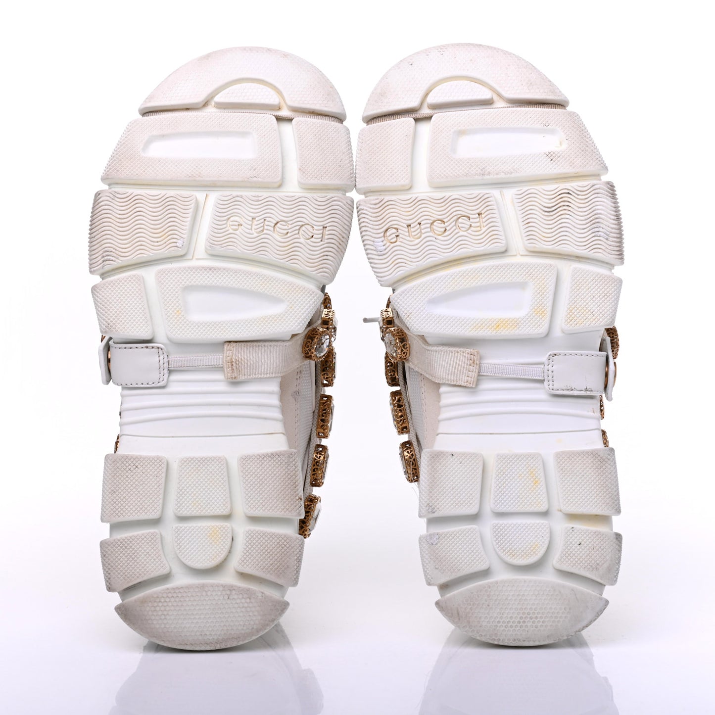 X SEGA Mesh Calfskin Suede Removable Crystals Womens Flashtrek Sneakers 38.5 Great White