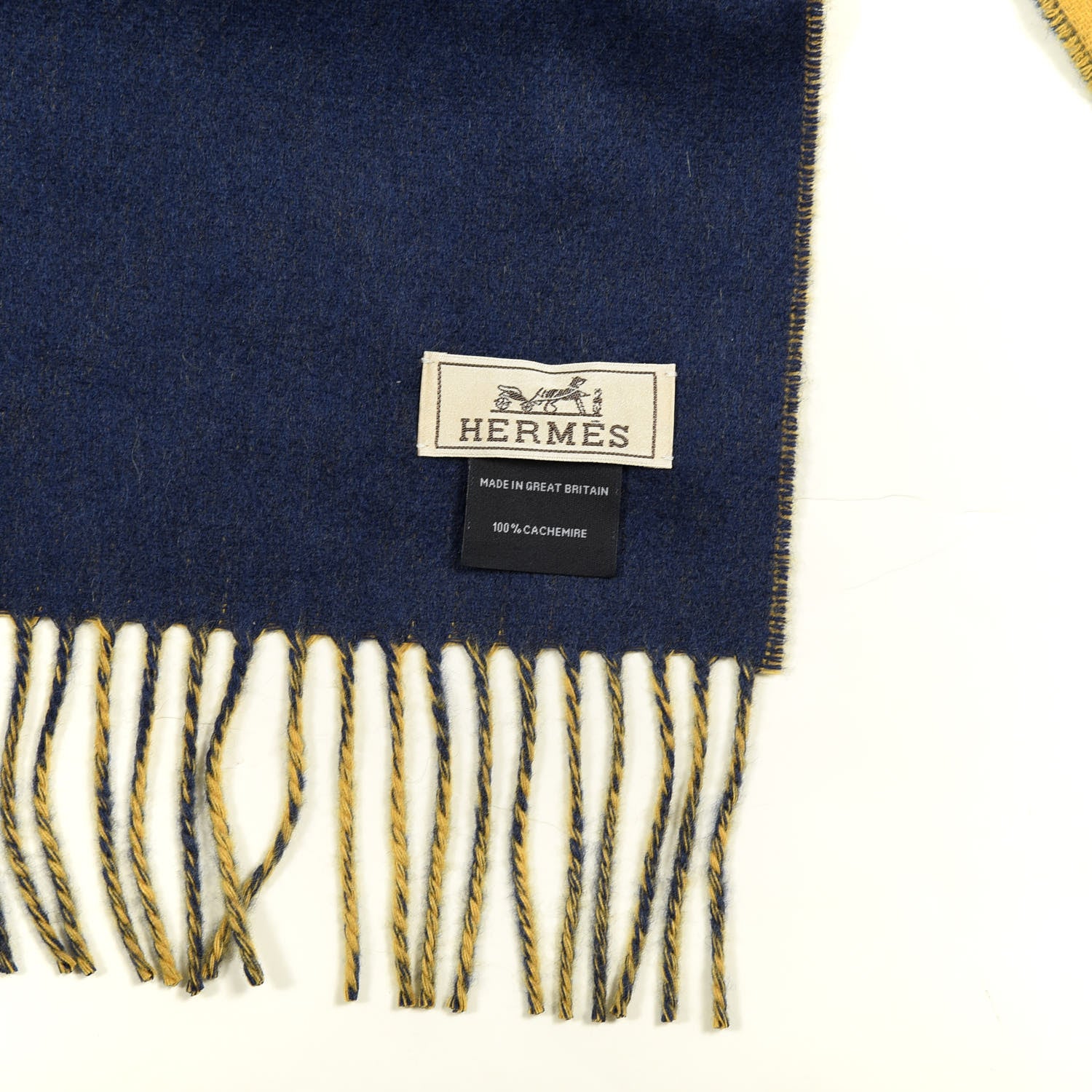 Hermes Cashmere Recto Verso Muffler Jaune Ocre Ocean 3 of 4