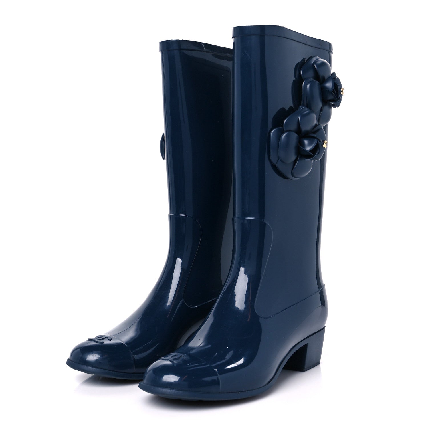 Chanel Rubber Camellia Rain Boots 37 Dark Blue 4 of 9