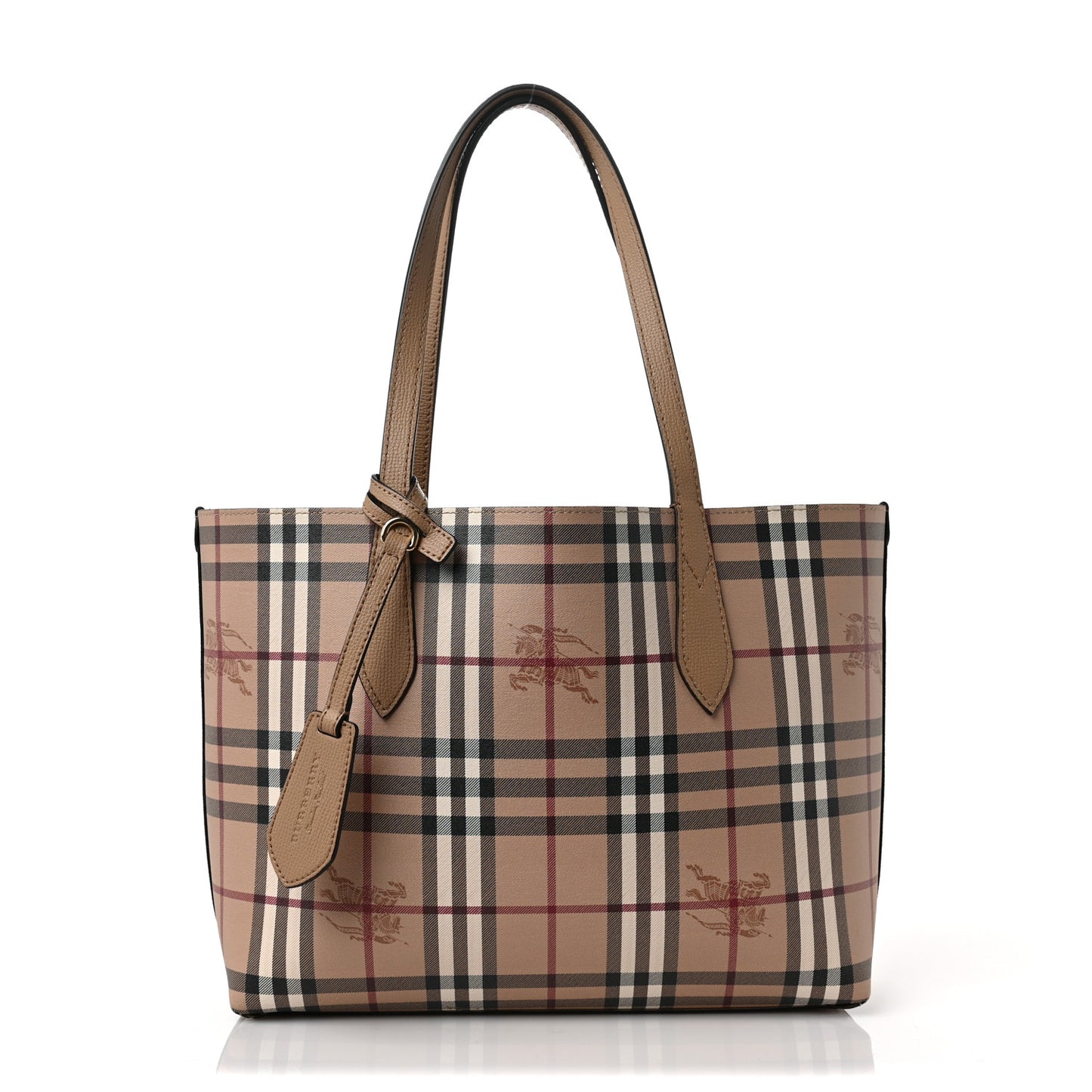 Grainy Calfskin Haymarket Check Small Reversible Tote Mid Camel