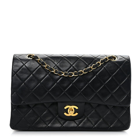 Lambskin Quilted Medium Double Flap Black