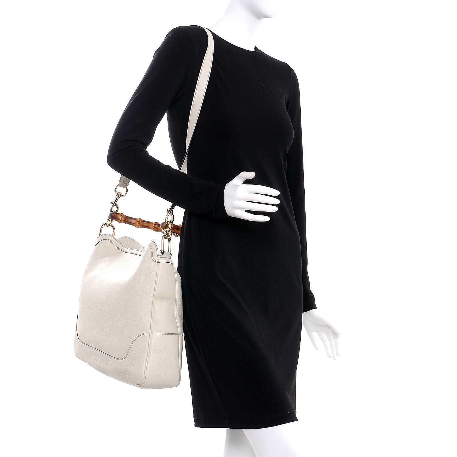 Gucci Pebbled Calfskin Medium Diana Bamboo Shoulder Bag Off White 2 of 7