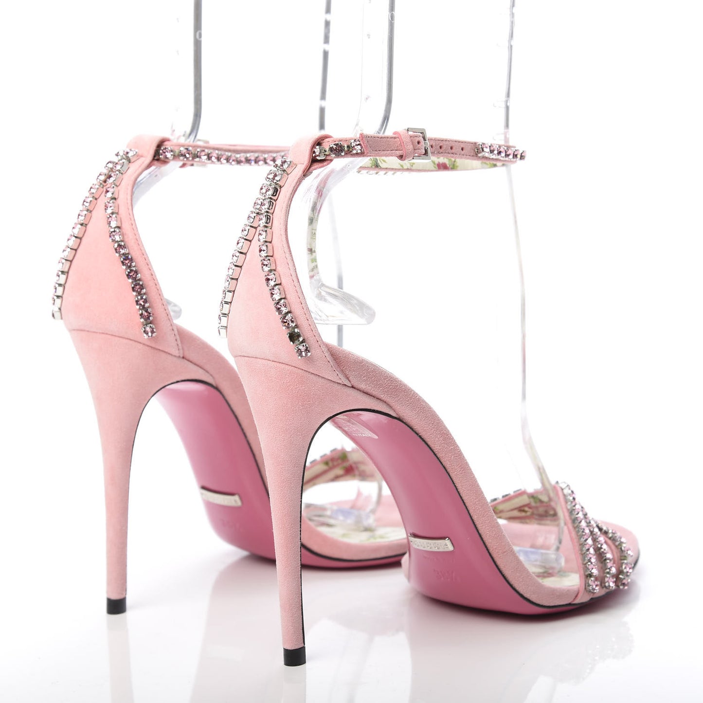 Kid Scamosciato Crystal Ankle Strap High Heel Sandals 38.5 Light Rose Light Peonia