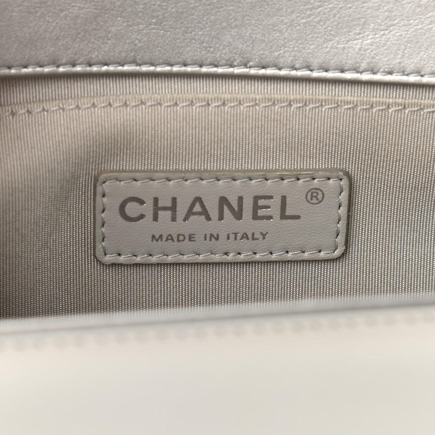 Metallic Patent Calfskin Quilted Medium Boy Flap Silver