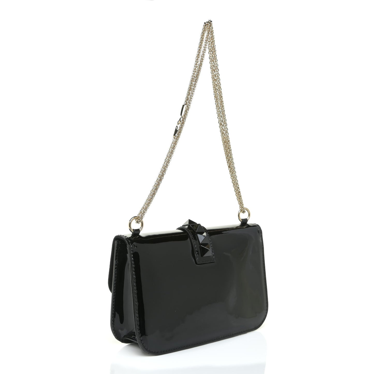 Patent Monochrome Medium Glam Lock Rockstud Flap Black