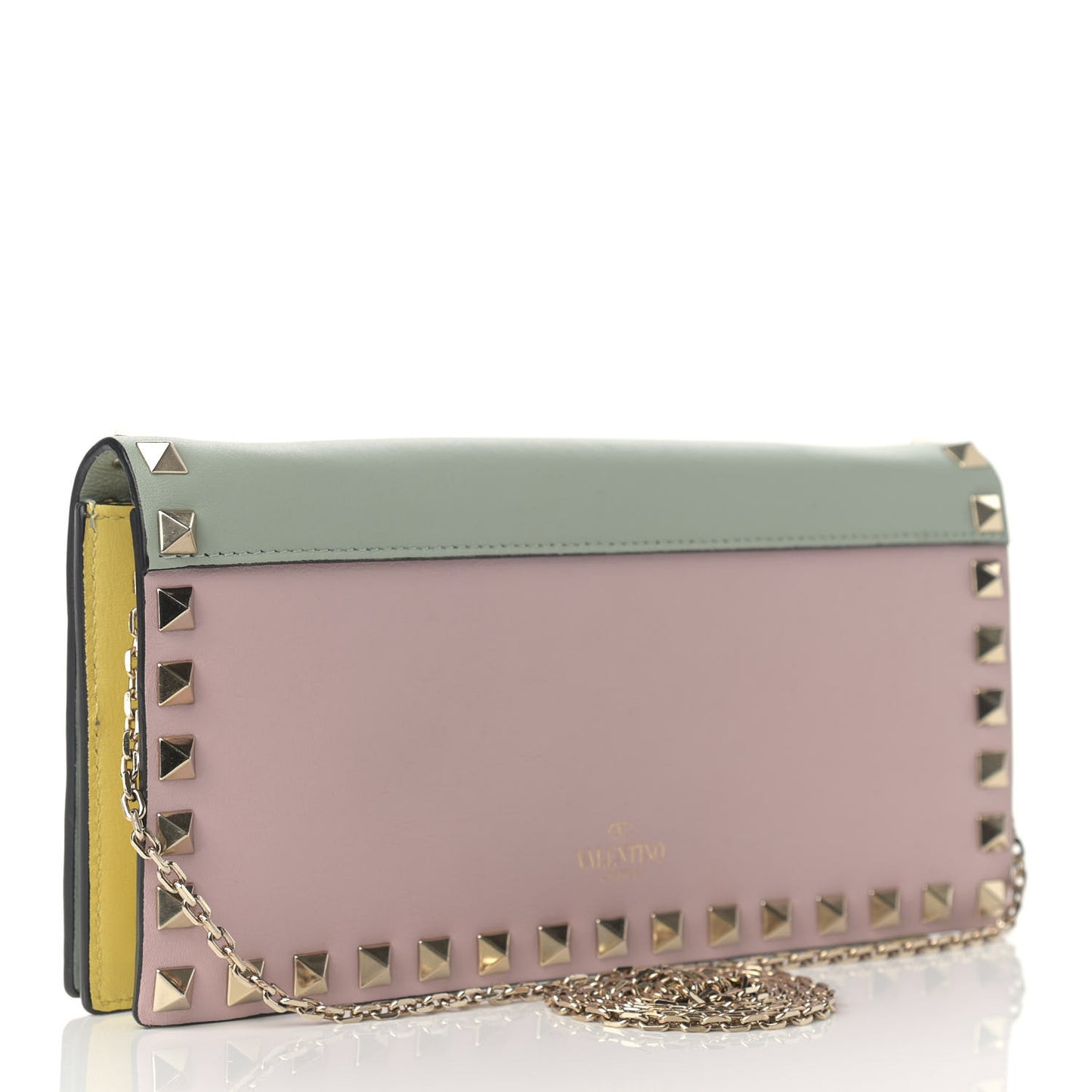Vitello Watercolor Chain Crossbody Bag Rose Green Yellow Sky