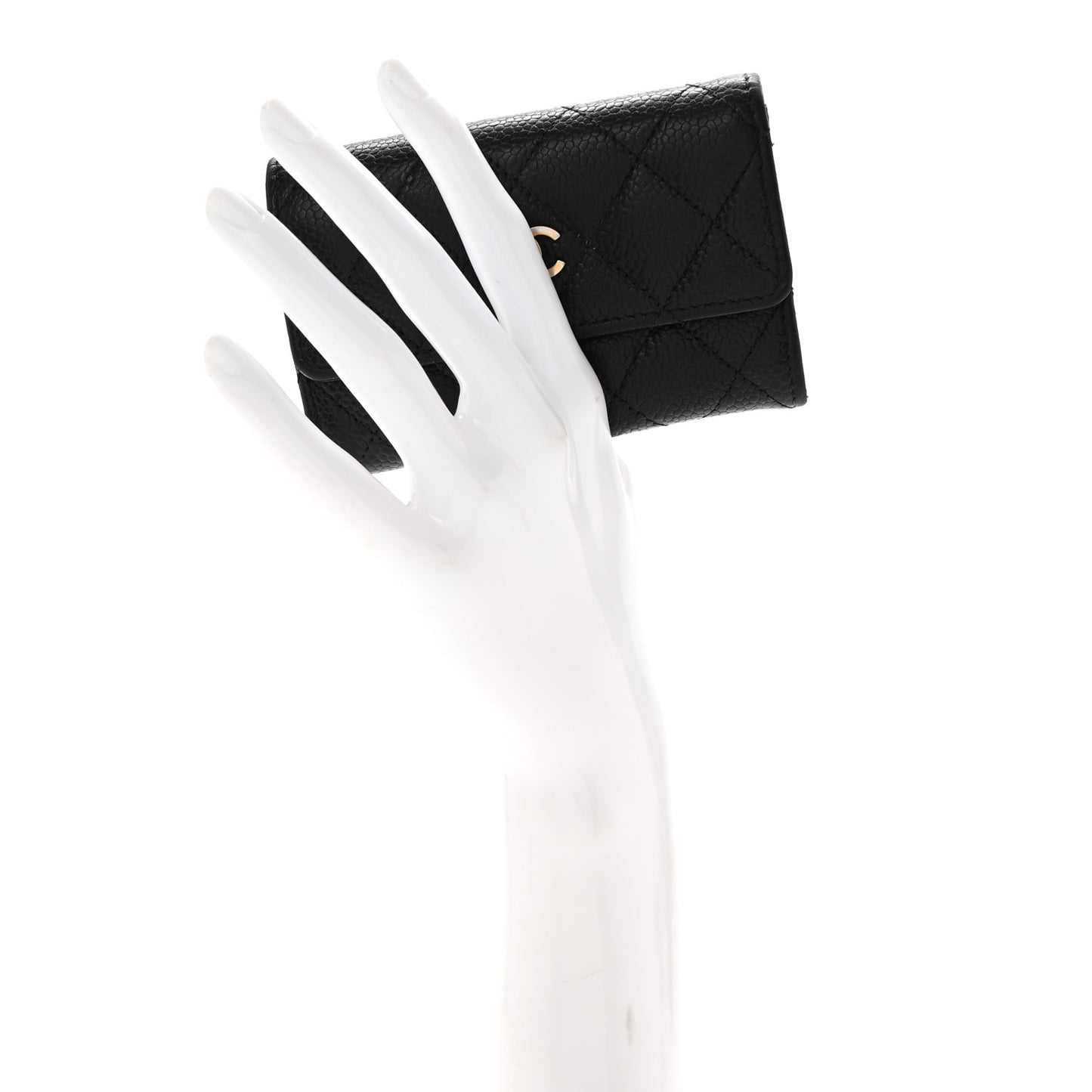 Caviar Quilted Flap Card Holder Black