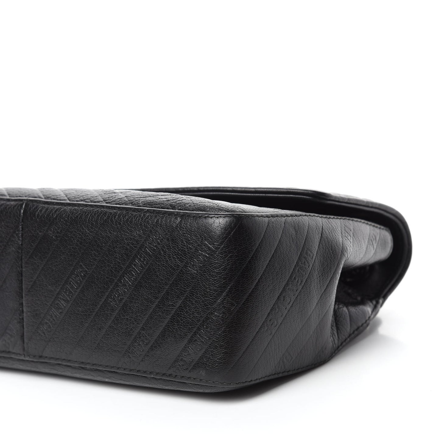 Shiny Goatksin Logo Embossed Monochrome M BB Round Shoulder Bag Black